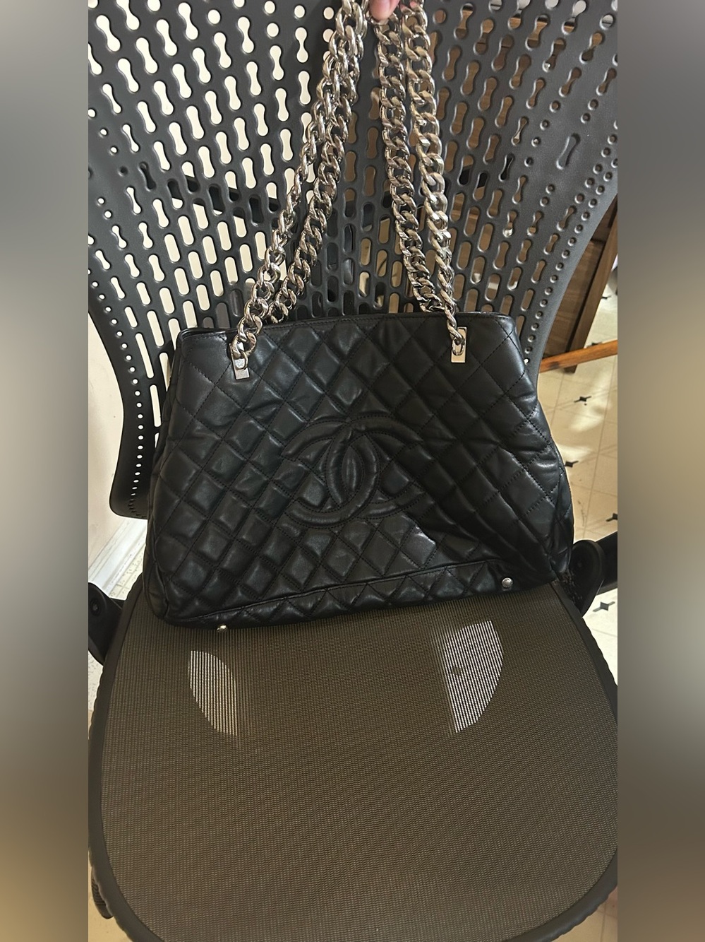 Quilted Black Shoulder Bag with Double Chain Straps